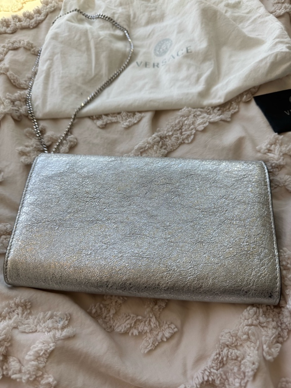Versace Silver Metallic Chain Envelope Clutch - Picture 6 of 10
